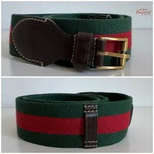 Auth Gucci Web Green/Red Canvas Brown Leather Gold Buckle Belt 90/36 Gucci | Accessories | Auth Gucci Web Greenred Canvas Brown  main image 3